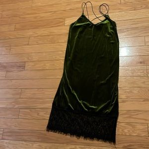 Green velvet dress with lace